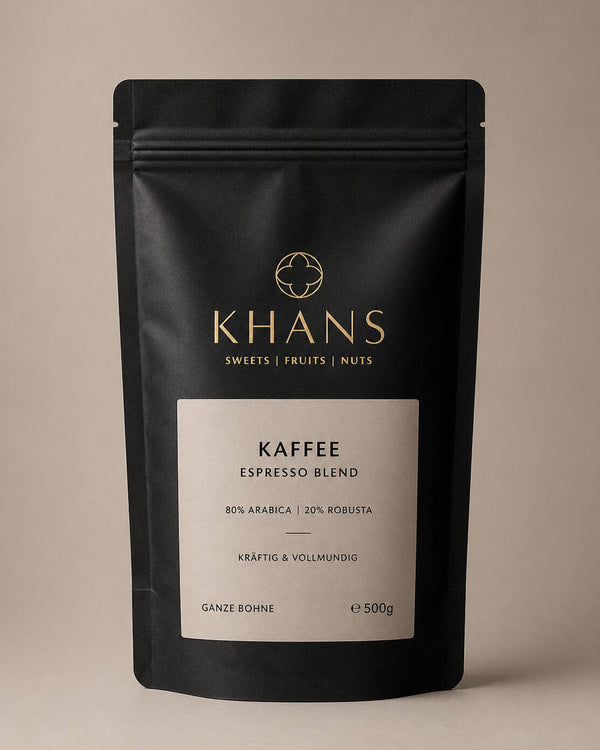 Khan's Kaffee Espresso Blend — 80 % Arabica, 20 % Robusta, ganze Bohne 500 g