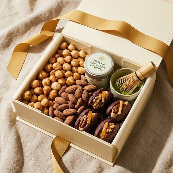 Weihnachtsbox Premium - Khan's Geschenkbox mit Nüssen, Datteln und Matcha