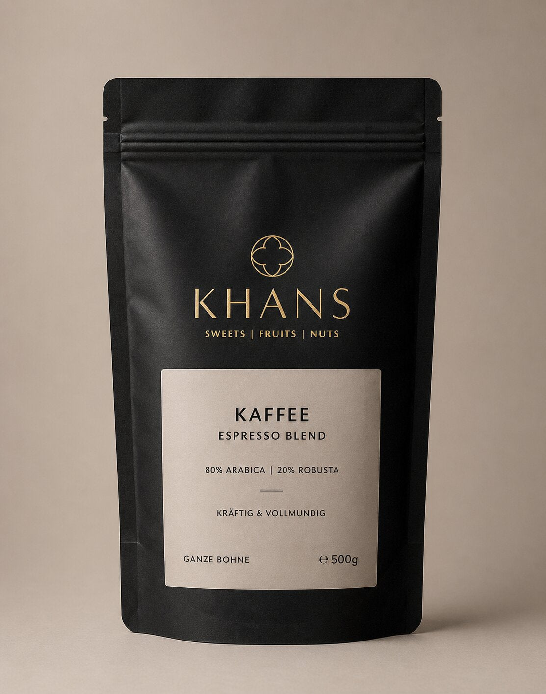 Khan's Kaffee Espresso Blend — 80 % Arabica, 20 % Robusta, ganze Bohne 500 g