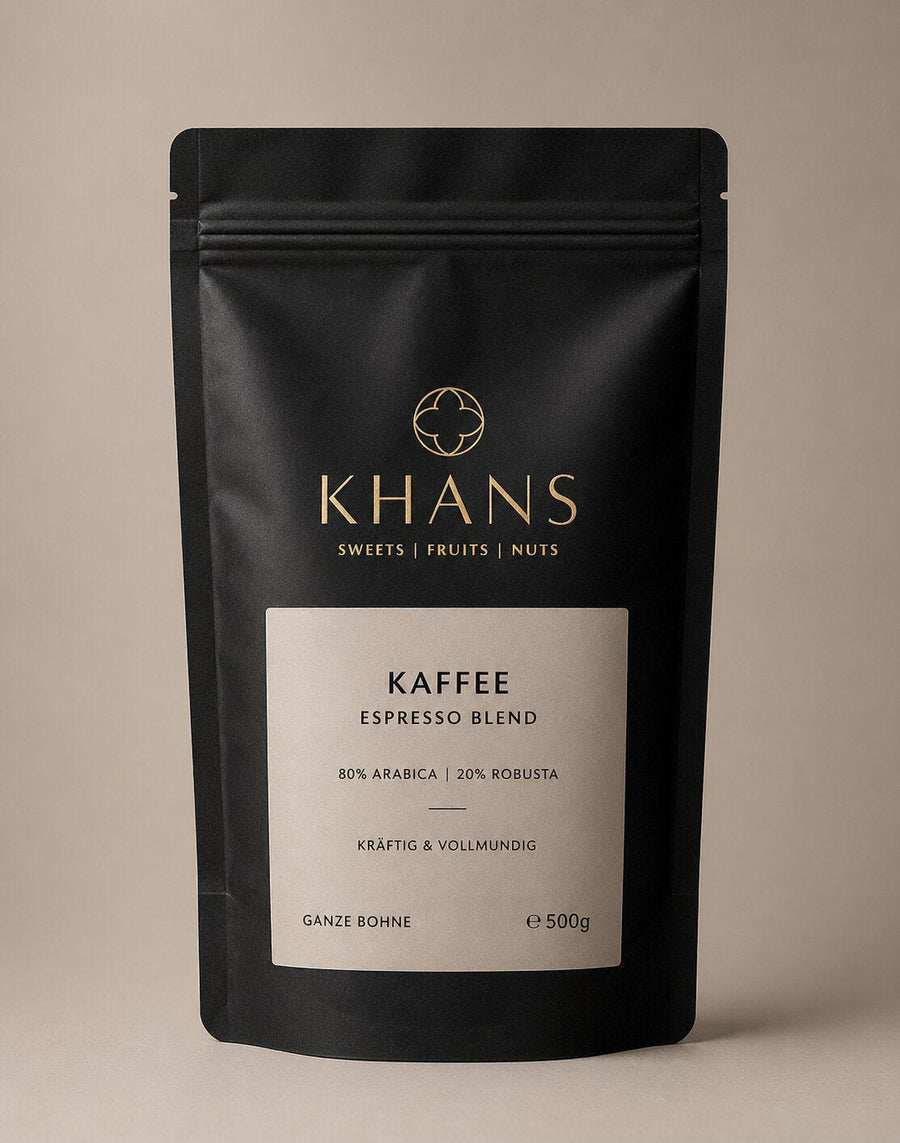 Khan's Kaffee Espresso Blend — 80 % Arabica, 20 % Robusta, ganze Bohne 500 g